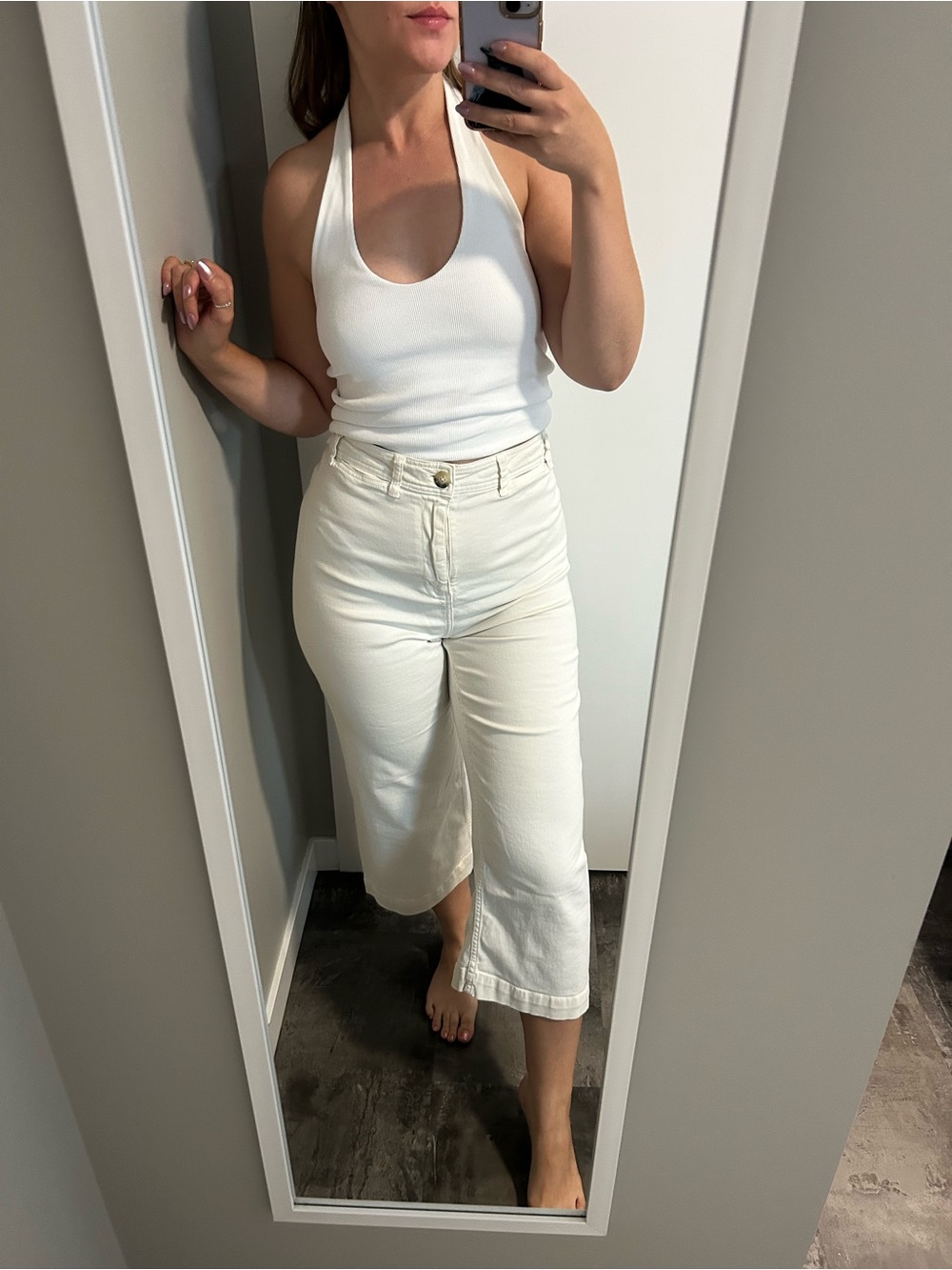 Free People cropped cream jeans